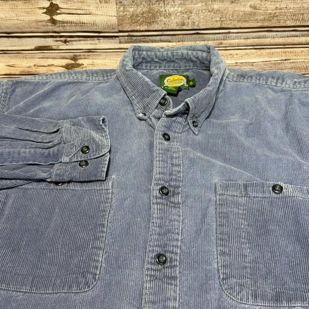 Cabelas Button Down Shirt Mens XL Blue Corduroy Long Sleeve Pocket Outdoor